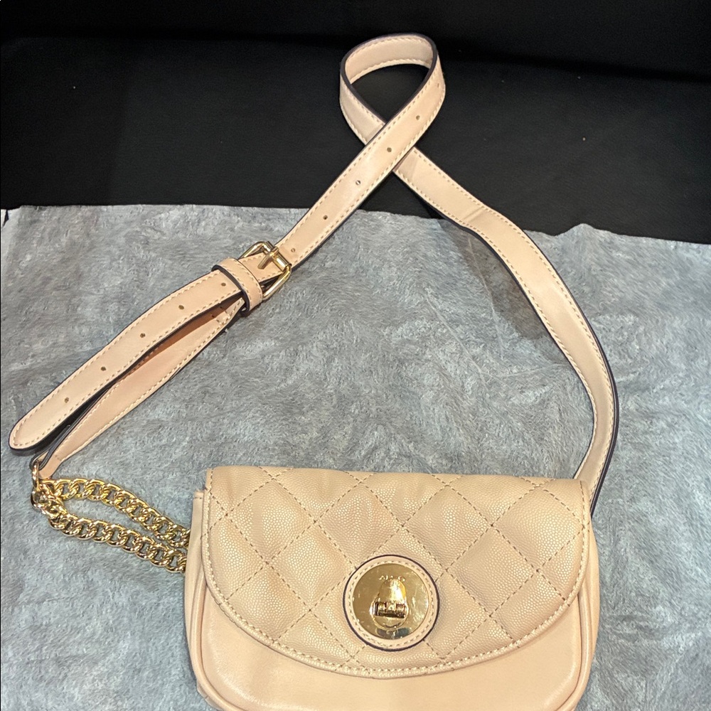Aldo Quilted Tan Crossbody Bag with Gold Chain